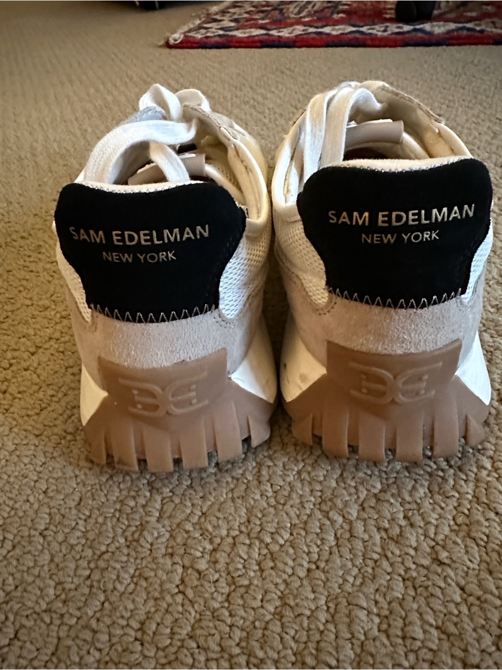 Sam Edelman Men's White and Tan Chunky Sole Sneakers